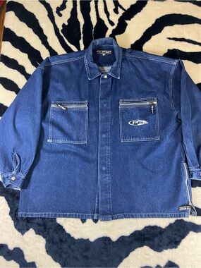 Vintage 90s Men's PG Sport Blue Denim Shirt Jean Jacket Shacket Hip Hop 2XL